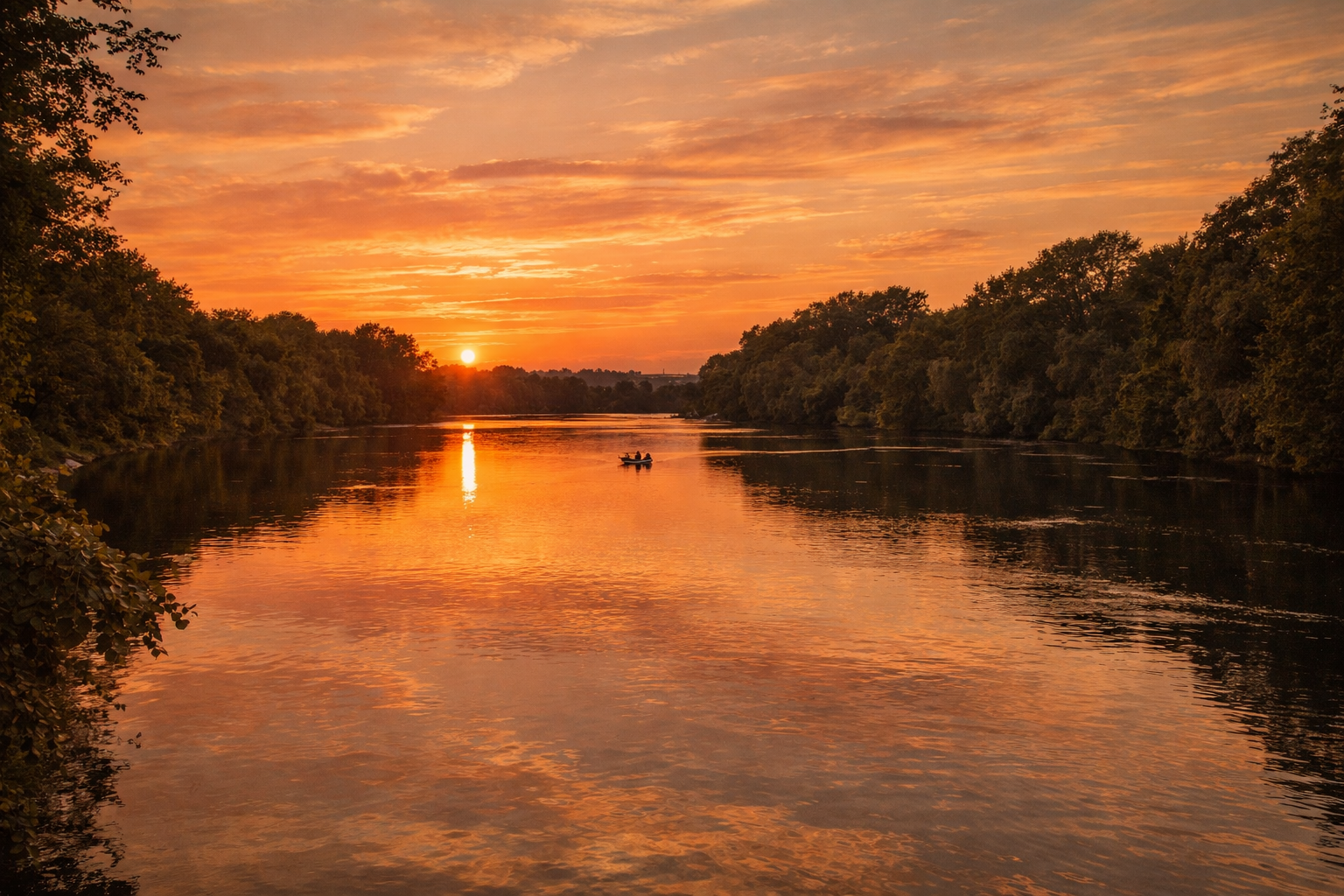 The Delaware River at golden hour, as seen from Morrisville